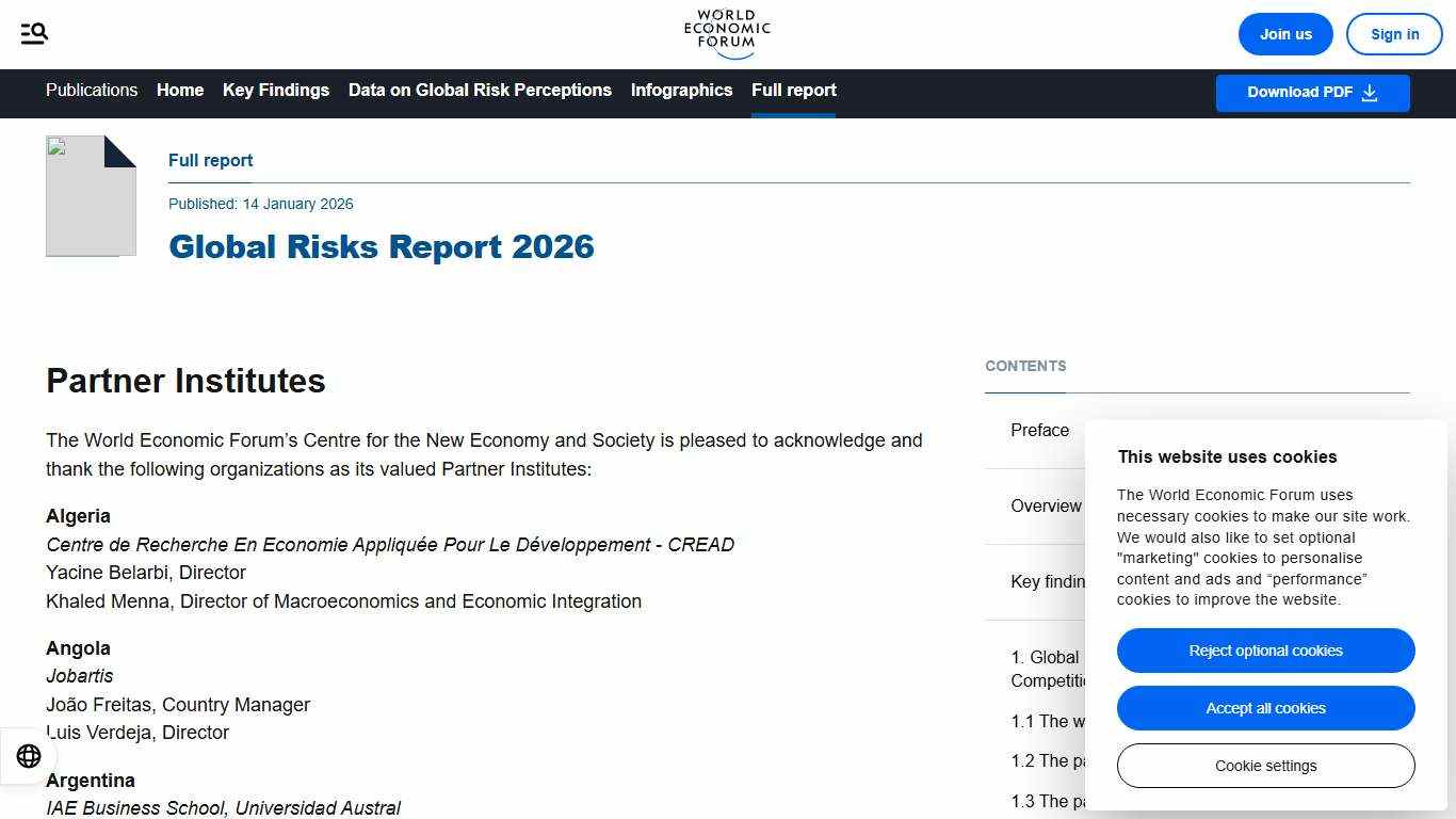 Partner Institutes - Global Risks Report 2026 World Economic Forum